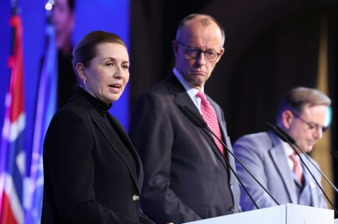 Mette Frederiksen (l.), Friedrich Merz und Bart De Wever