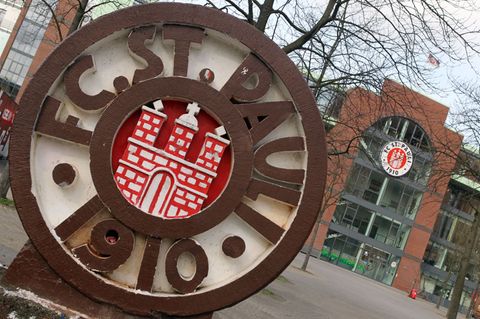 FC St. Pauli Logo vor dem Millerntorstadion