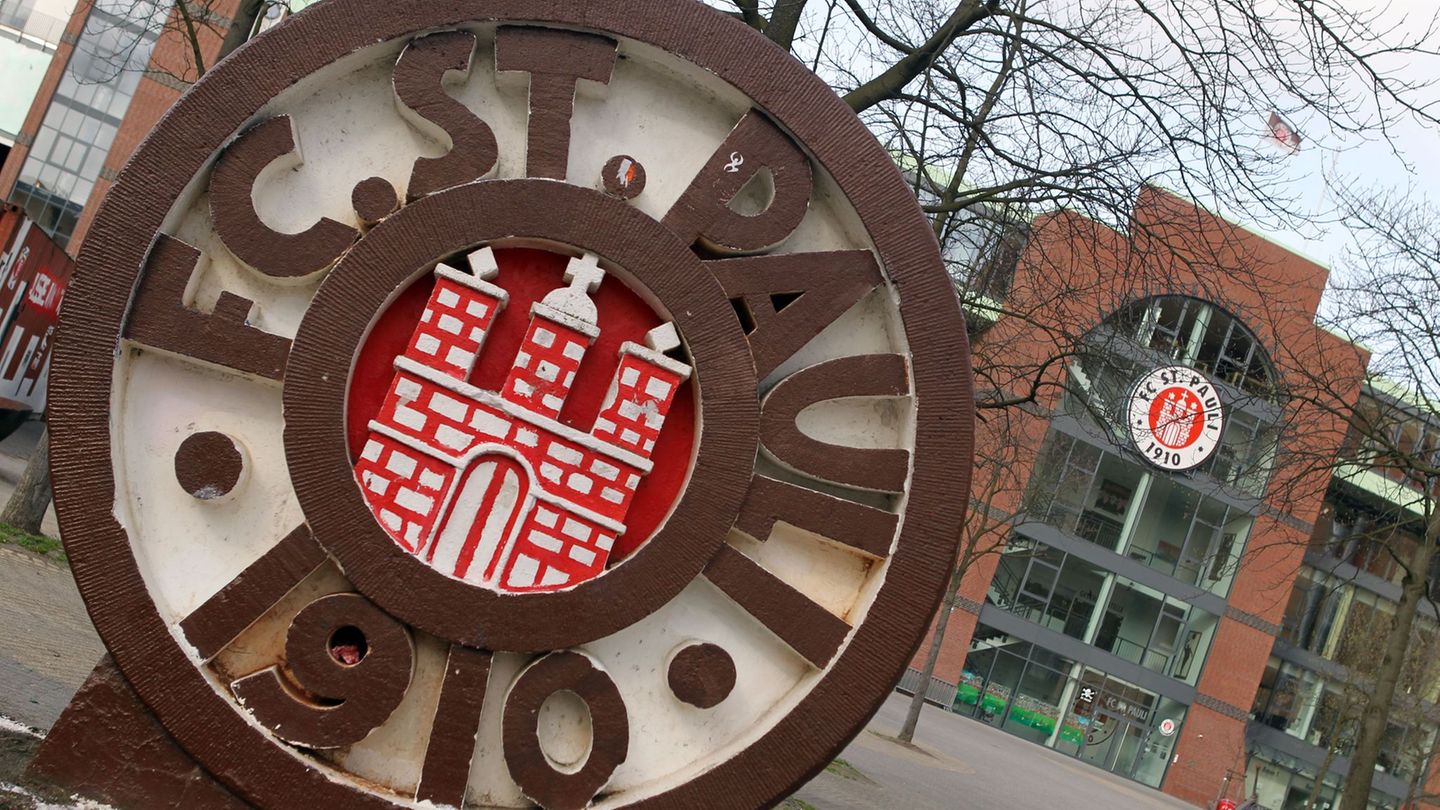 FC St. Pauli Logo vor dem Millerntorstadion