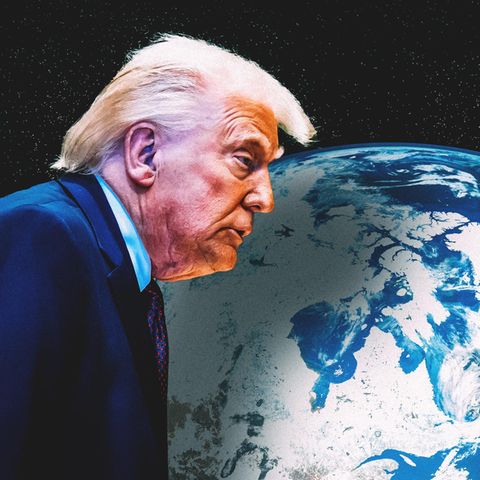 Präsident Trump vor einer Weltkugel