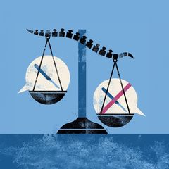 Eine Illustration mit einer Waage zum Thema Rücken-OPs