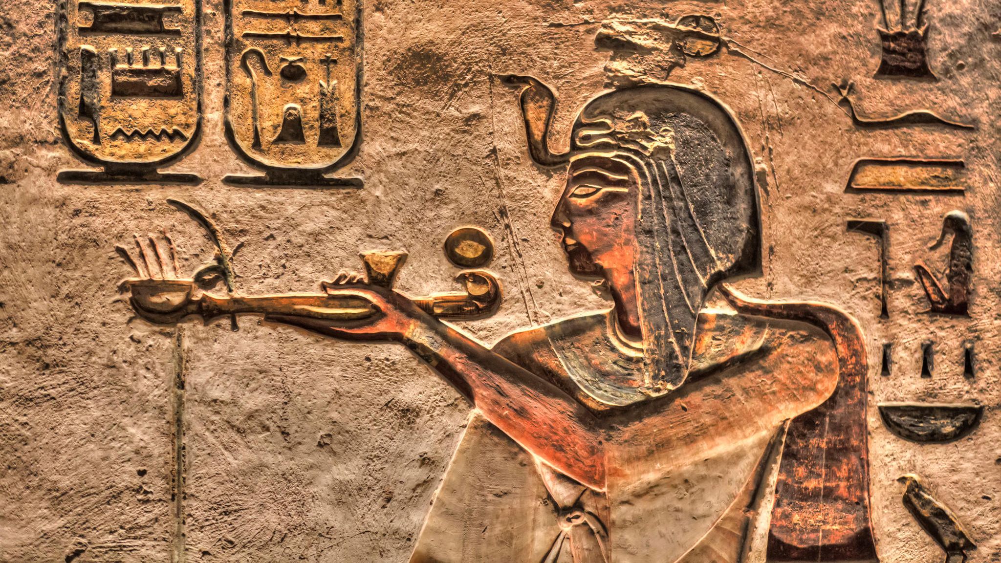 Ramses III., hier eine Grabmalerei im Tal der Könige, regierte Ägypten von 1187 – 1156 v. Chr. Er gilt als letzter großer Pharao