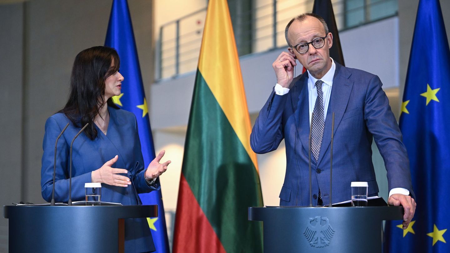 Merz traf die litauische Premierministerin Inga Ruginiene in Berlin. Foto: Britta Pedersen/dpa