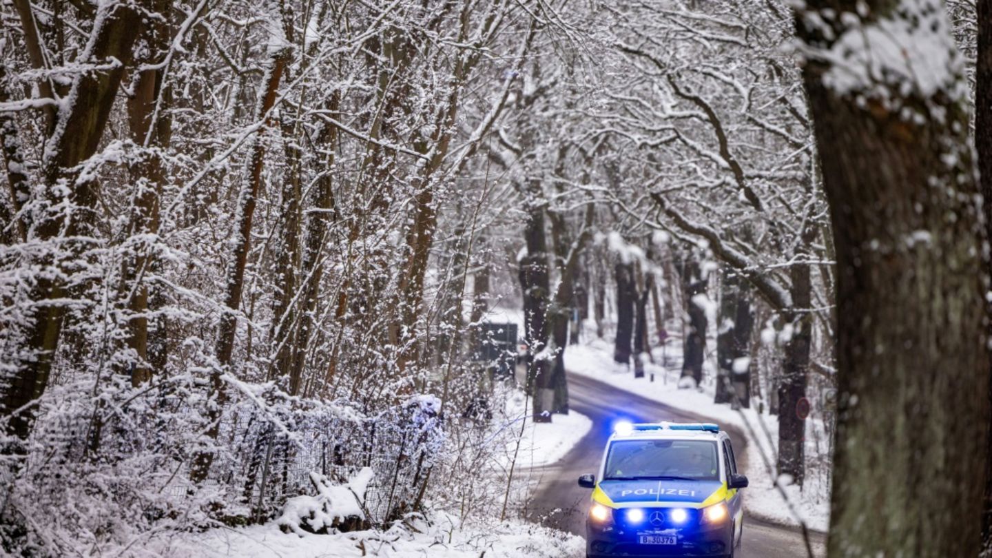 Polizeiauto in verschneitem Wald