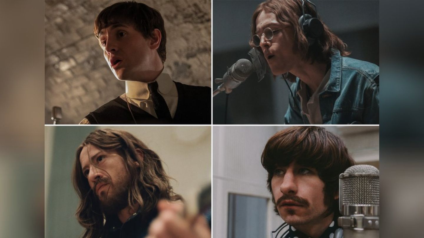 Paul Mescal als Paul McCartney, Harris Dickinson als John Lennon, Joseph Quinn als George Harrison und Barry Keoghan als Ringo