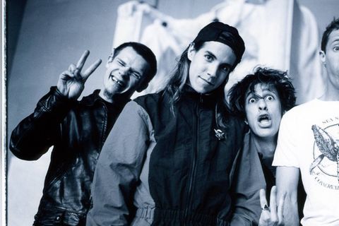 Die Jugendfreunde Flea, Anthony Kiedis, Hillel Slovak und Jack Irons (v.l.n.r.) gründeten die Red Hot Chili Peppers 1983.