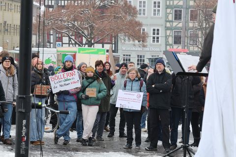 Etwa 100 Menschen haben in Erfurt für ein Verbot von privatem Silvesterfeuerwerk demonstriert. Foto: Bodo Schackow/dpa
