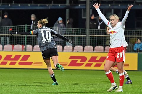 Eintracht-Kapitänin Laura Freigang trifft an ihrem 28. Geburtstag zum 1:0. Foto: Jennifer Brückner/dpa