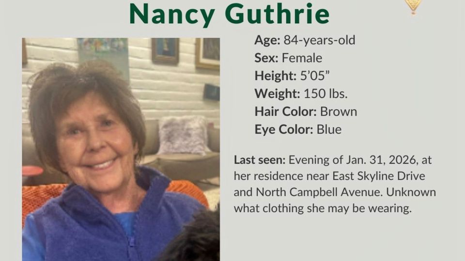 Dieses vom Pima County Sheriff's Department zur Verfügung gestellte Bild zeigt eine Vermisstenmeldung für Nancy Guthrie