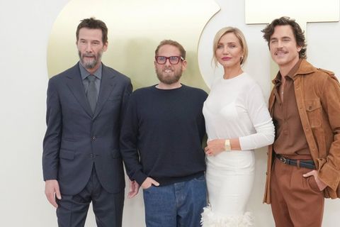 Keanu Reeves, Jonah Hill, Cameron Diaz und Matt Bomer (v.l.n.r.) auf dem Apple-TV-Pressetag.