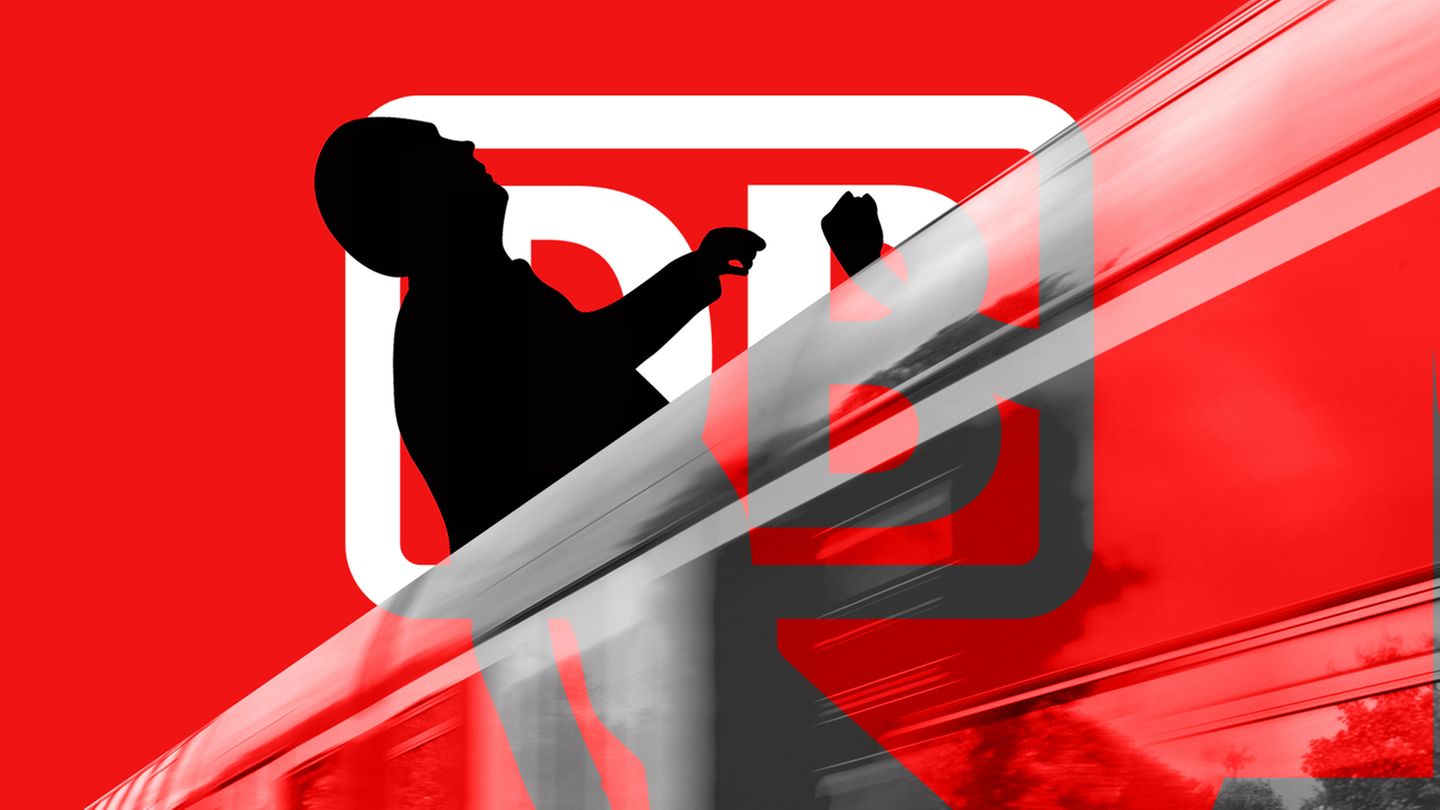 Illustration mit einem DB-Logo und einer Gewaltszene als Pictogramm