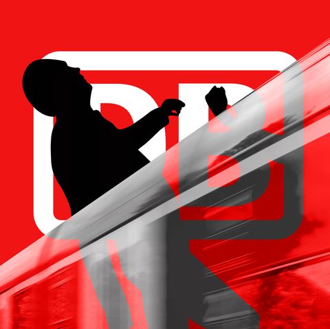 Illustration mit einem DB-Logo und einer Gewaltszene als Pictogramm