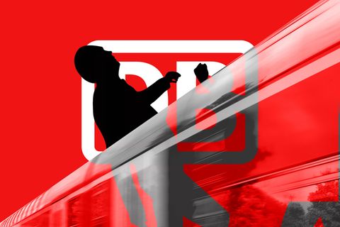 Illustration mit einem DB-Logo und einer Gewaltszene als Pictogramm