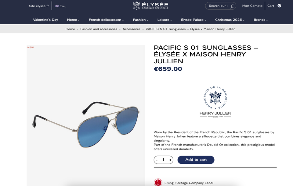 Der Élysée-Palast bietet die ikonische Sonnenbrille von Macron inzwischen im Shop an