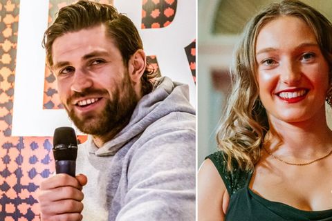 Die deutschen Fahnenträger: NHL-Profi Leon Draisaitl neben Skispringerin Katharina Schmid.