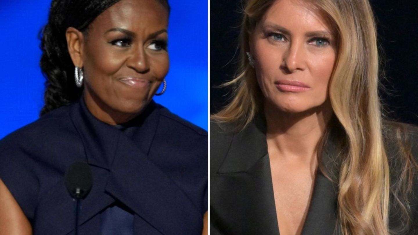 Michelle Obama neben Melania Trump.