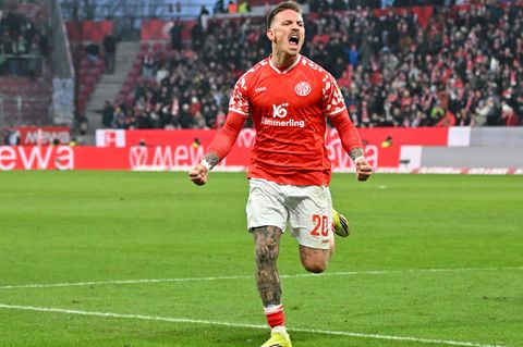 Schnelles Wiedersehen: Phillip Tietz, hier beim Torjubel für Mainz, trifft auf seinen Ex-Club. (Archivbild) Foto: Torsten Silz/d