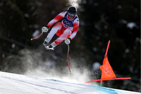 Der 24-jährige Franjo von Allmen bei der Olympia-Abfahrt in Bormio