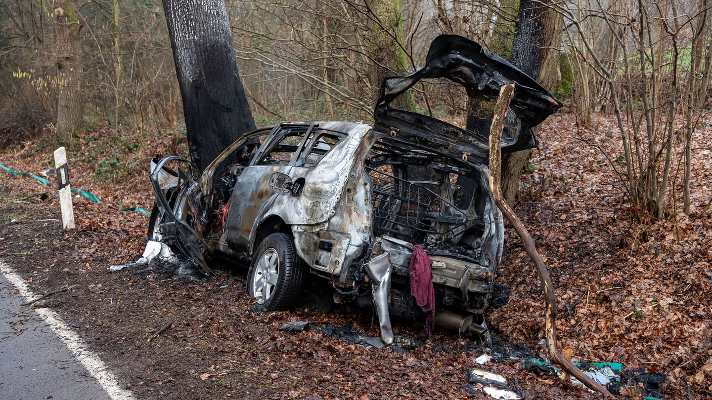 Das Auto brannte komplett aus. Foto: Markus Klümper/dpa