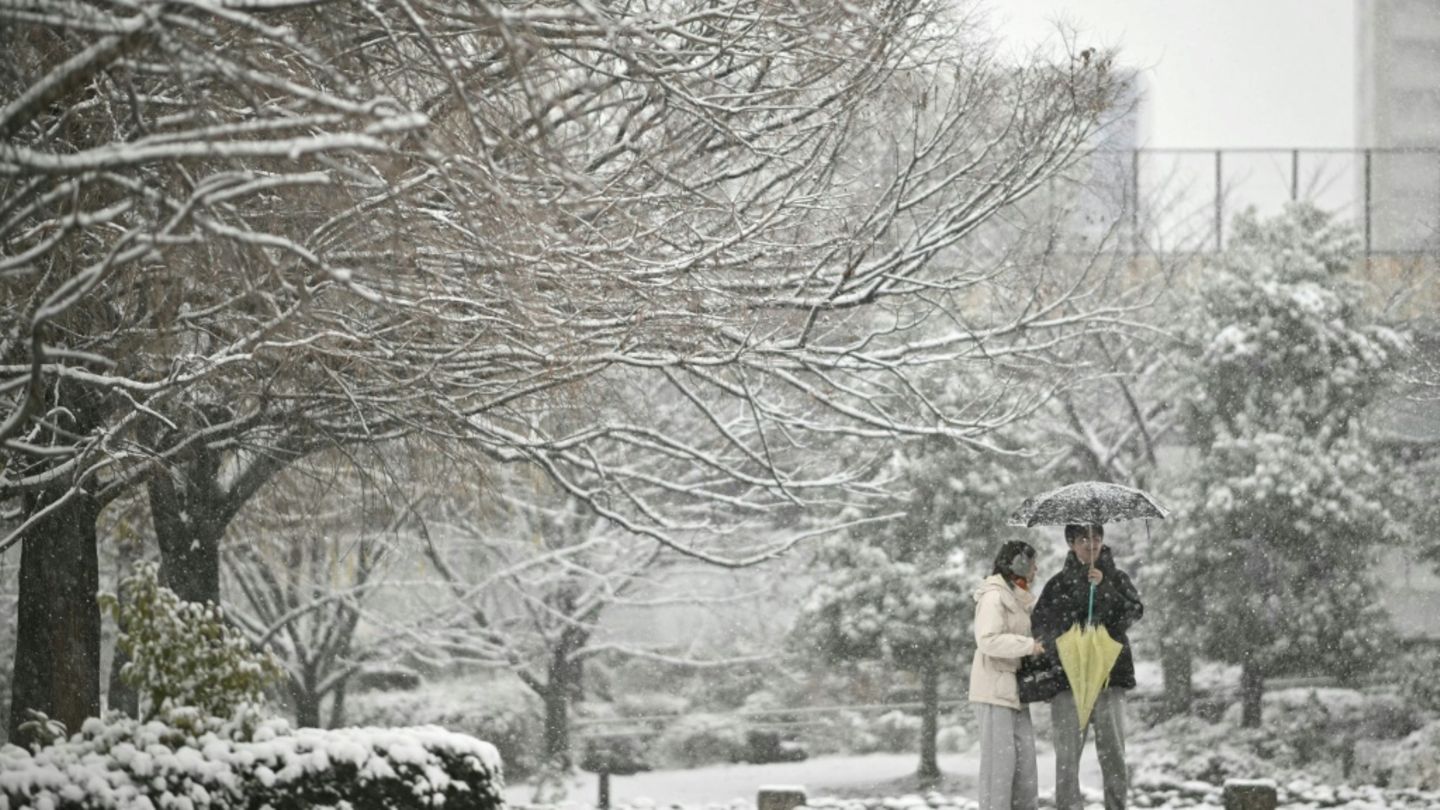Starker Schneefall in Tokio
