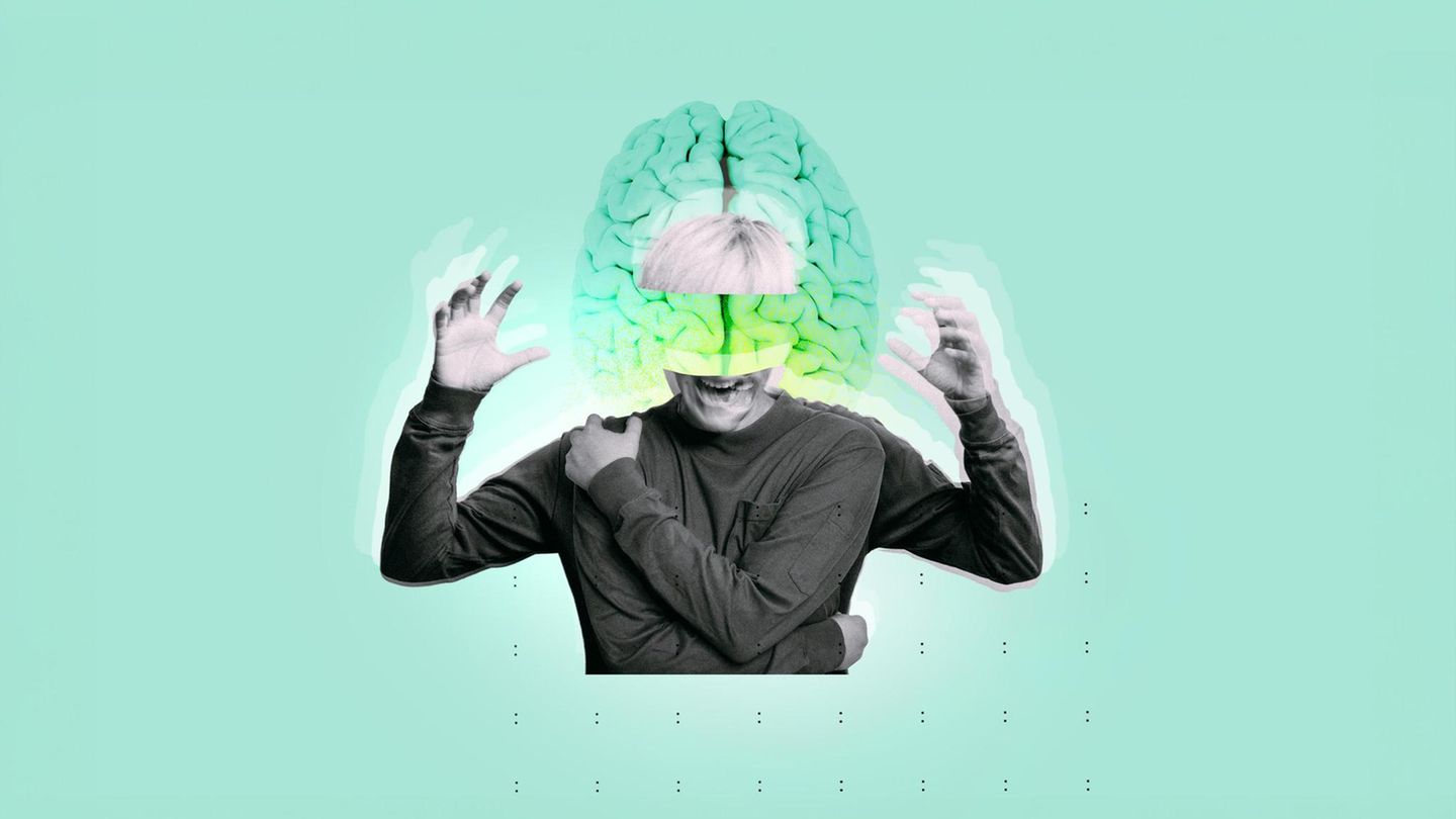 Psychische Veränderung: Illustration einer Frau, die aggressiv wirkt und deren Hirn man auch sieht