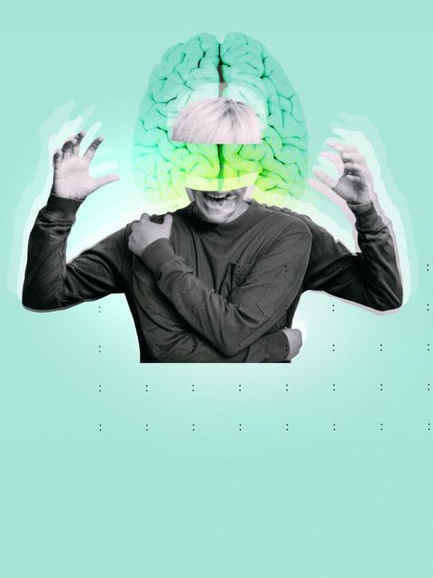 Psychische Veränderung: Illustration einer Frau, die aggressiv wirkt und deren Hirn man auch sieht