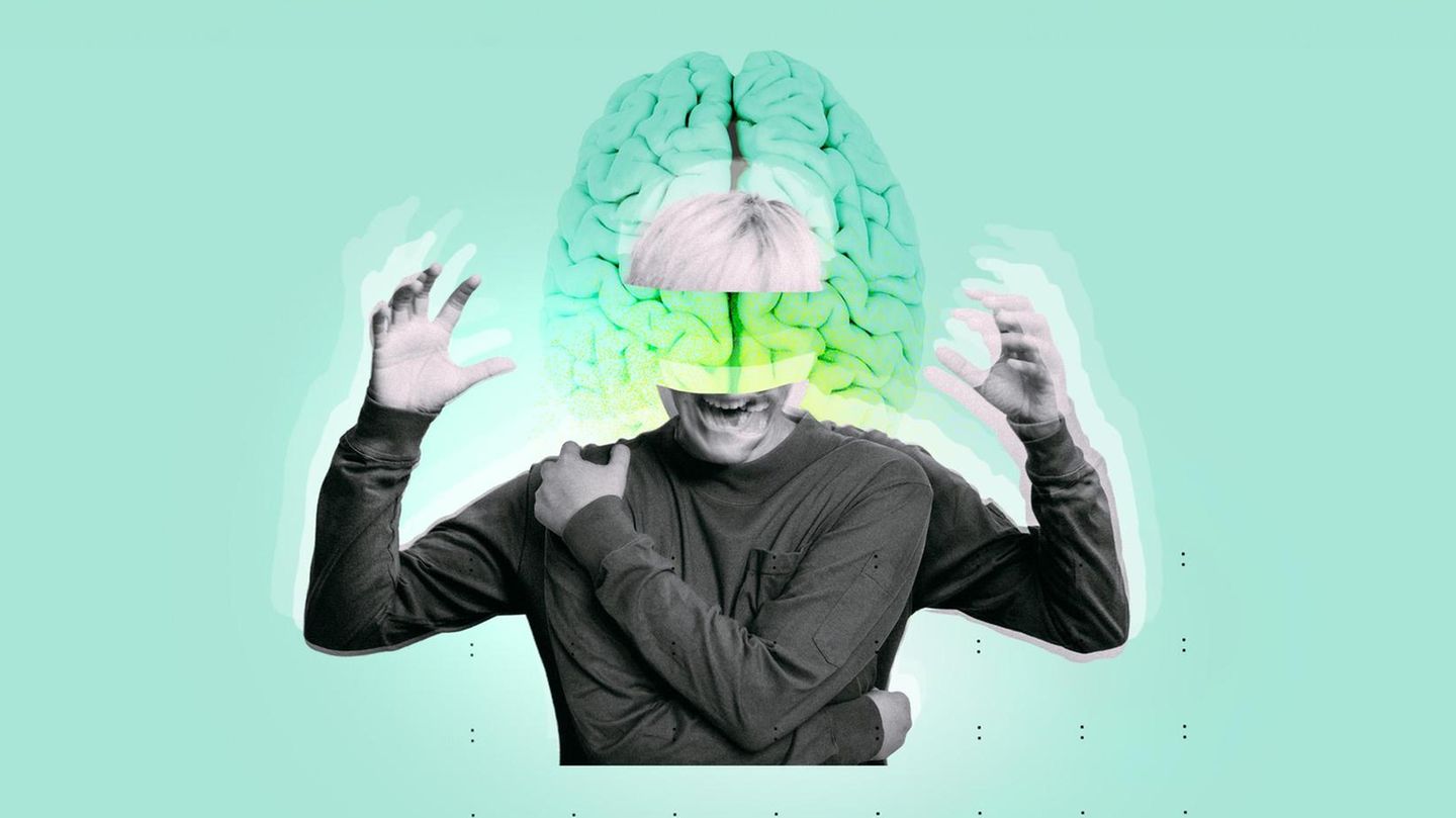 Psychische Veränderung: Illustration einer Frau, die aggressiv wirkt und deren Hirn man auch sieht