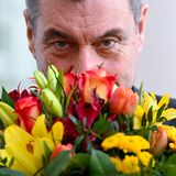 München, Deutschland. Lasst Blumen sprechen! Auch der bayerische Ministerpräsident Markus Söder (CSU) sagt es vor Beginn einer Kabinettssitzung, wenige Tage vor dem Valentinstag, durch die Blume. Traditionell haben die Vertreter der bayerischen Gartenbauverbände den Politikern zum Valentinstag einen schönen Blumenstrauß überreicht.