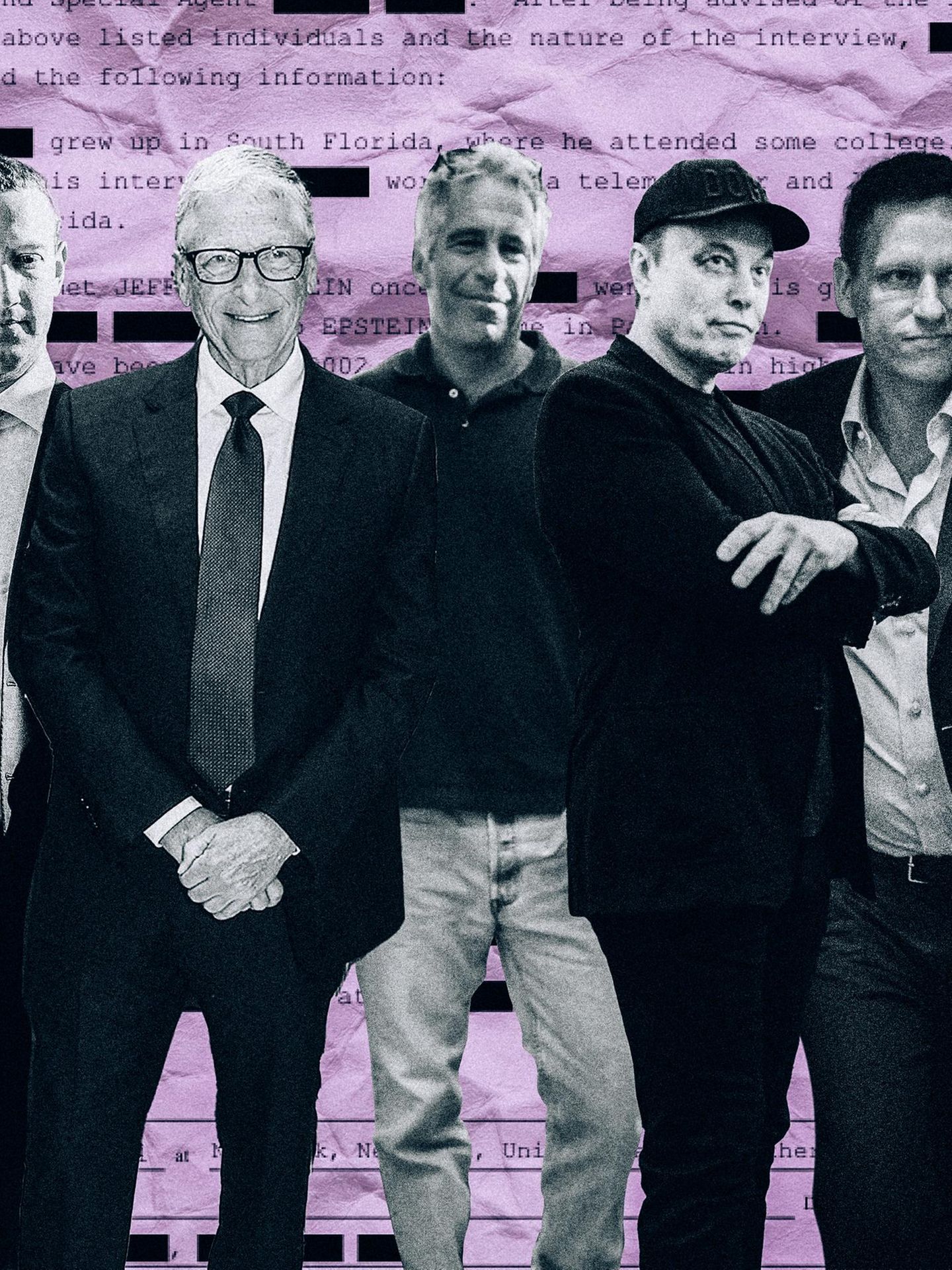 Eine Parallelgesellschaft der Superreichen: Mark Zuckerberg, Bill Gates, Jeffrey Epstein, Elon Musk, Peter Thiel
