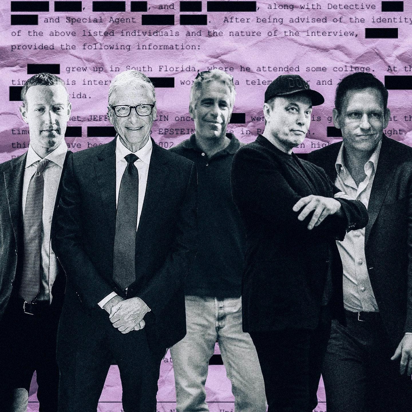 Eine Parallelgesellschaft der Superreichen: Mark Zuckerberg, Bill Gates, Jeffrey Epstein, Elon Musk, Peter Thiel