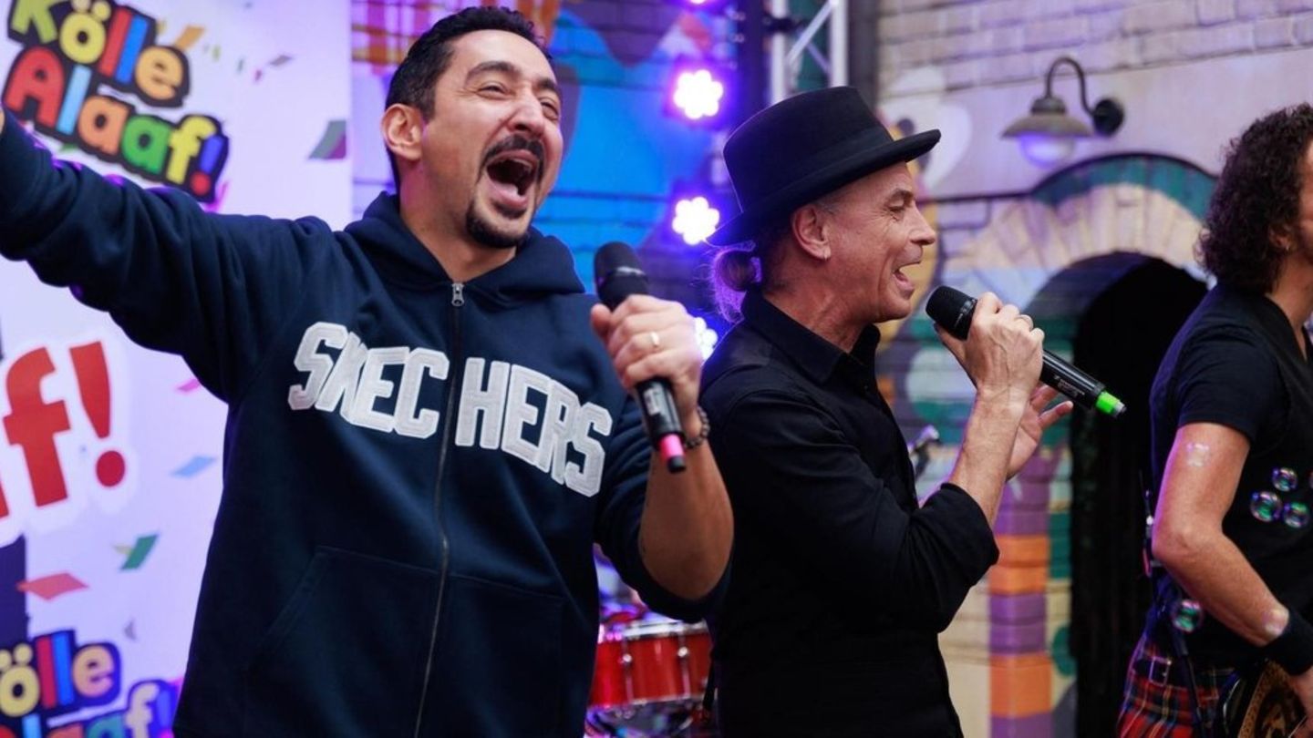 Kölner Musikgrößen Eko Fresh (l.) und Brings in der RTL-Daily "Unter uns".