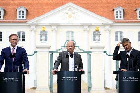 Spitze der Ampel-Regierung 2023 in Meseberg