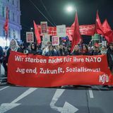 Draußen vor den Türen demonstriert derweil Österreichs Kommunistische Jugend.