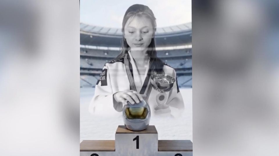 Ein Bild aus einem KI-generierten Video, das verstorbene ukrainische Sportler zeigt.