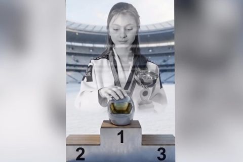 Ein Bild aus einem KI-generierten Video, das verstorbene ukrainische Sportler zeigt.