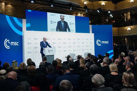 Bundeskanzler Friedrich Merz während seiner Rede bei der Münchner Sicherheitskonferenz