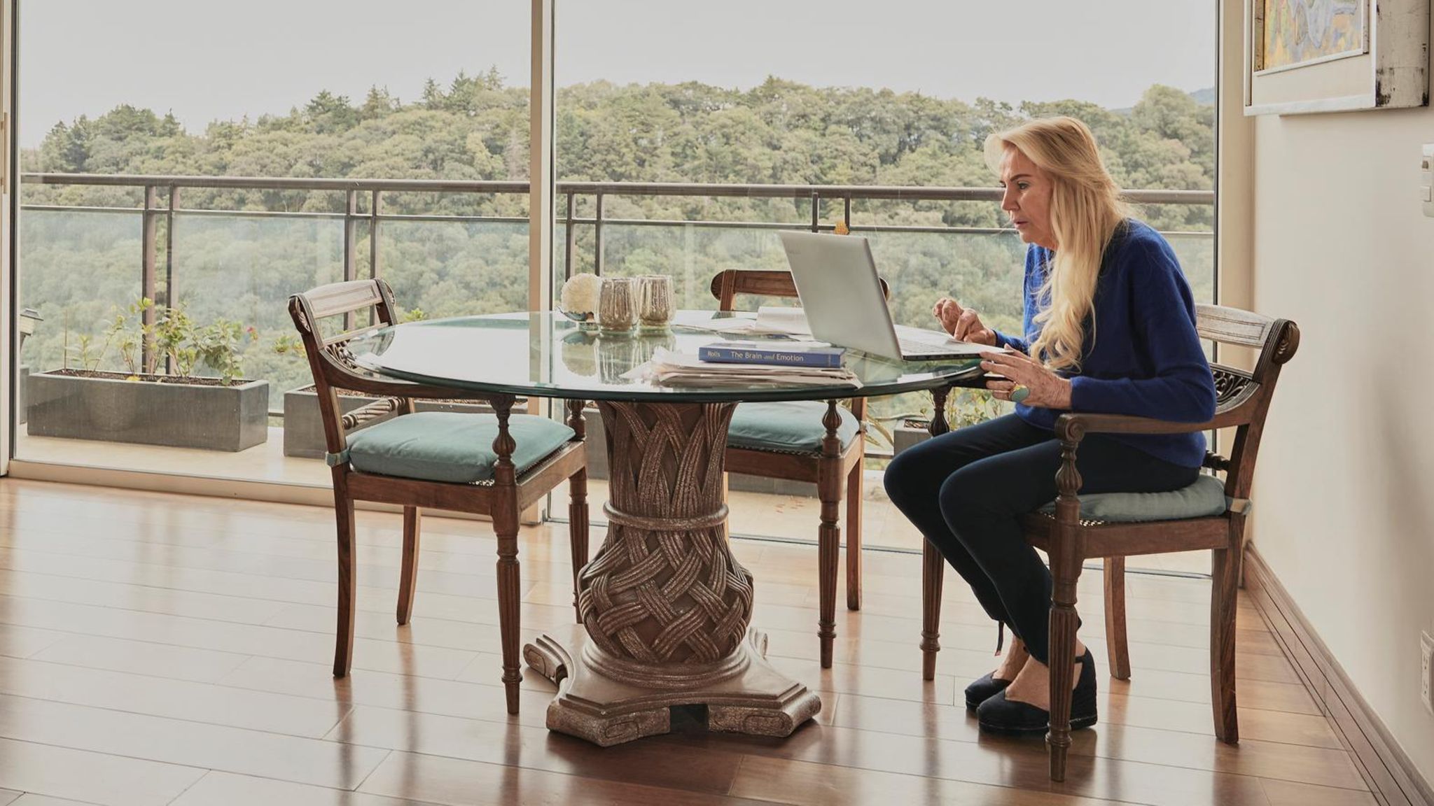 Feggy Ostrosky Shejet an ihrem Laptop