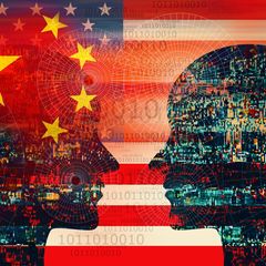Konzept Illustration China versus USA KI Technologie
