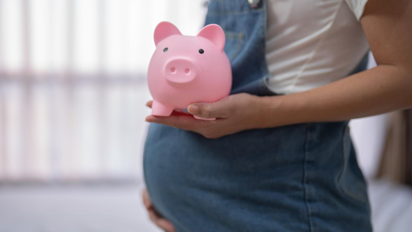 Elterngeld: Schwangerer Bauch mit Sparschwein