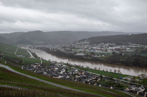 Wie hier an der Mosel bleibt es zunächst in Rheinland-Pfalz und dem Saarland grau und nass. (Archivbild) Foto: Harald Tittel/dpa
