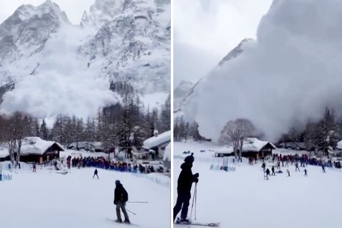 Augenzeugen filmen, wie riesige Schneemassen auf sie zurasen