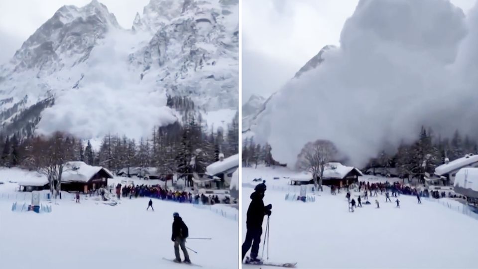 Augenzeugen filmen, wie riesige Schneemassen auf sie zurasen