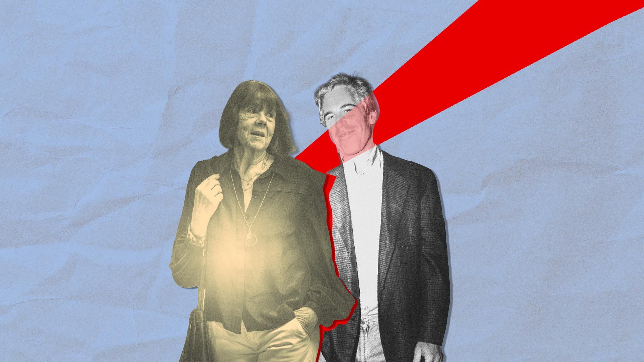 Montage: Pelicot und Epstein stehen nebeneinander, ein roter Strich läuft über Epsteins Gesicht und umrahmt Pelicot