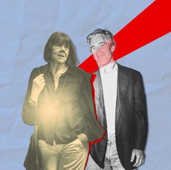 Montage: Pelicot und Epstein stehen nebeneinander, ein roter Strich läuft über Epsteins Gesicht und umrahmt Pelicot