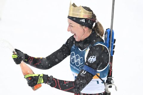 Kann trotz Platz 28 lachen: Franziska Preuß Foto: Hendrik Schmidt/dpa