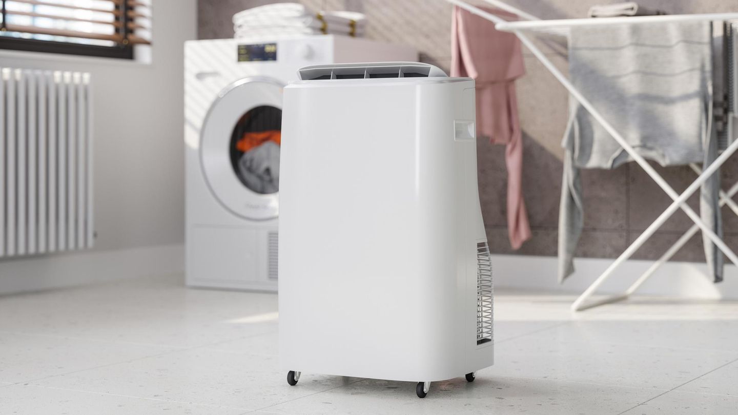 Deals und Angebote: Luftentfeuchter in einem Raum mit Waschmaschine und Wäschetrockner