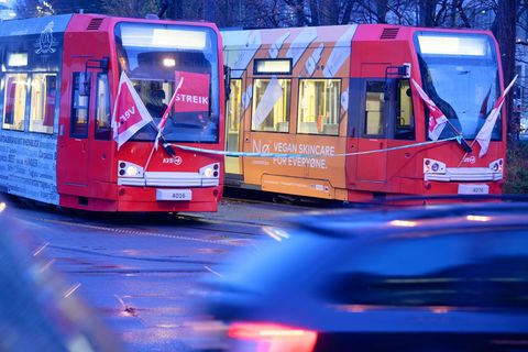 Streikbeflaggte Bahnen Anfang Februar. Foto: Henning Kaiser/dpa