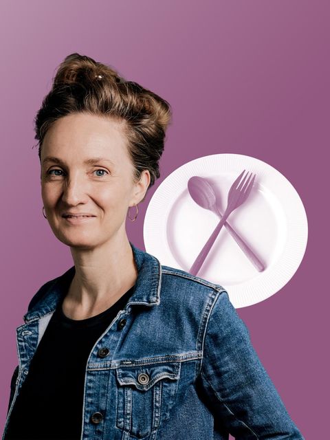 Fastenzeit: Montage zeigt Helen Bömelburg vor einem leeren Teller mit Gabel und Löffel