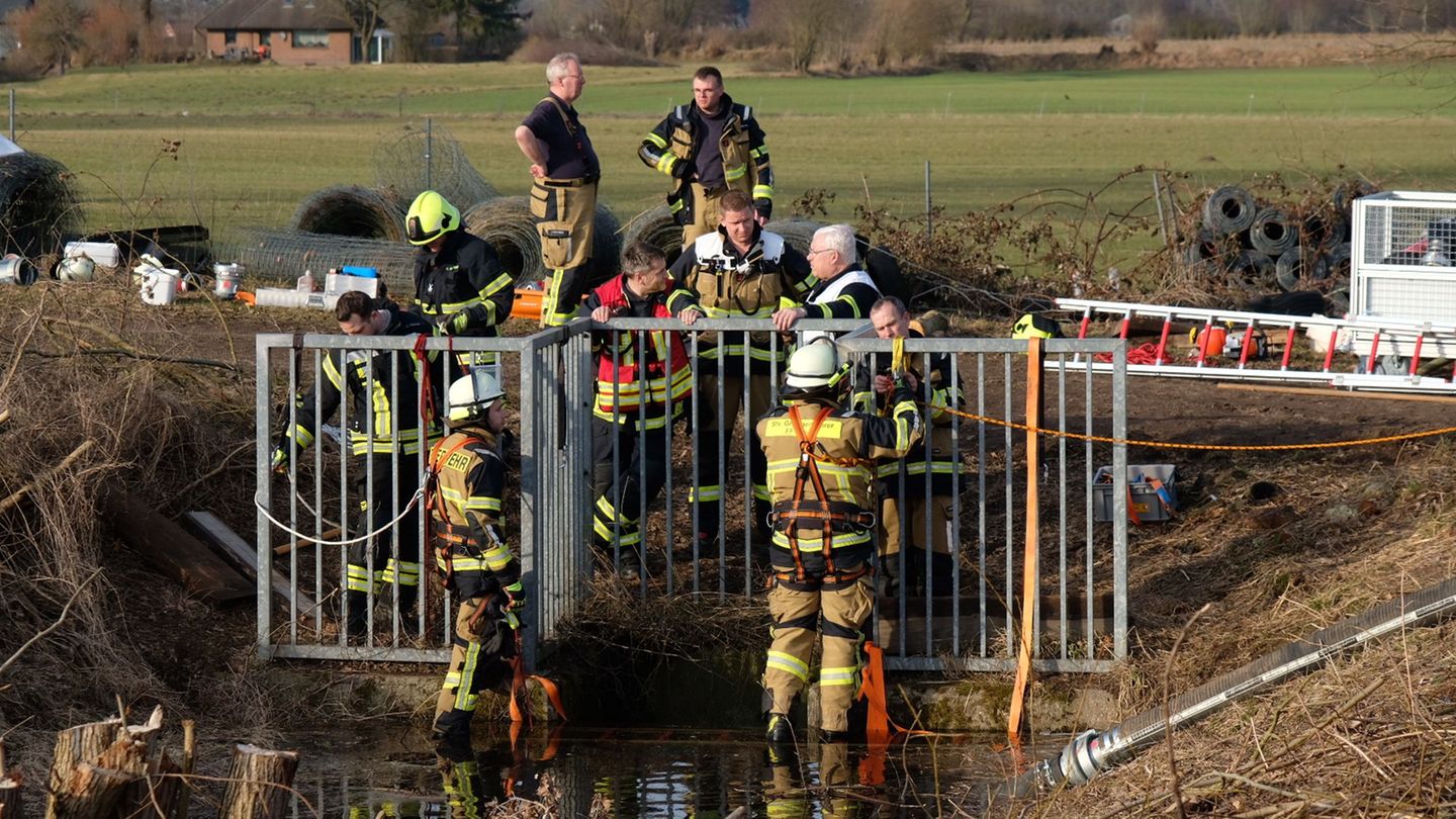 In einem Bachlauf bei Hammoor haben Einsatzkräfte einen Leichnam entdeckt. Foto: Carsten Neff/dpa