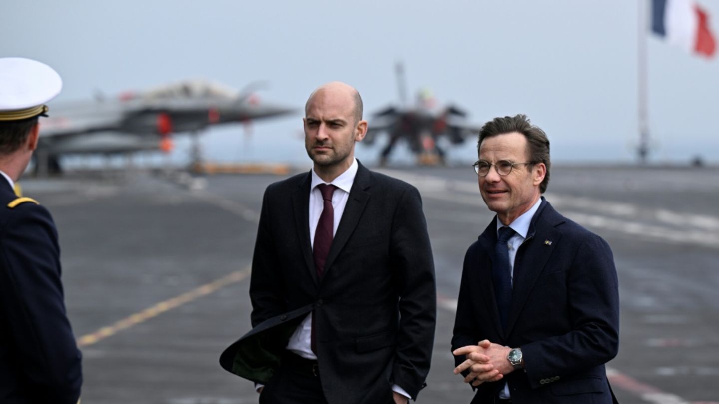 Jean-Noël Barrot (m.) und Ulf Kristersson (r.)